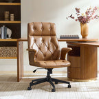 Brigida Curved Wood Back Genuine Leather  Office Chair