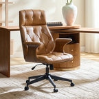 Brigida Curved Wood Back Genuine Leather  Office Chair