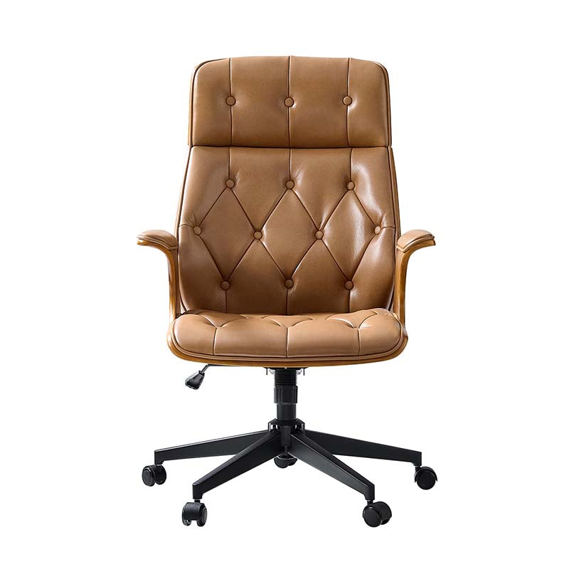 Brigida Curved Wood Back Genuine Leather  Office Chair