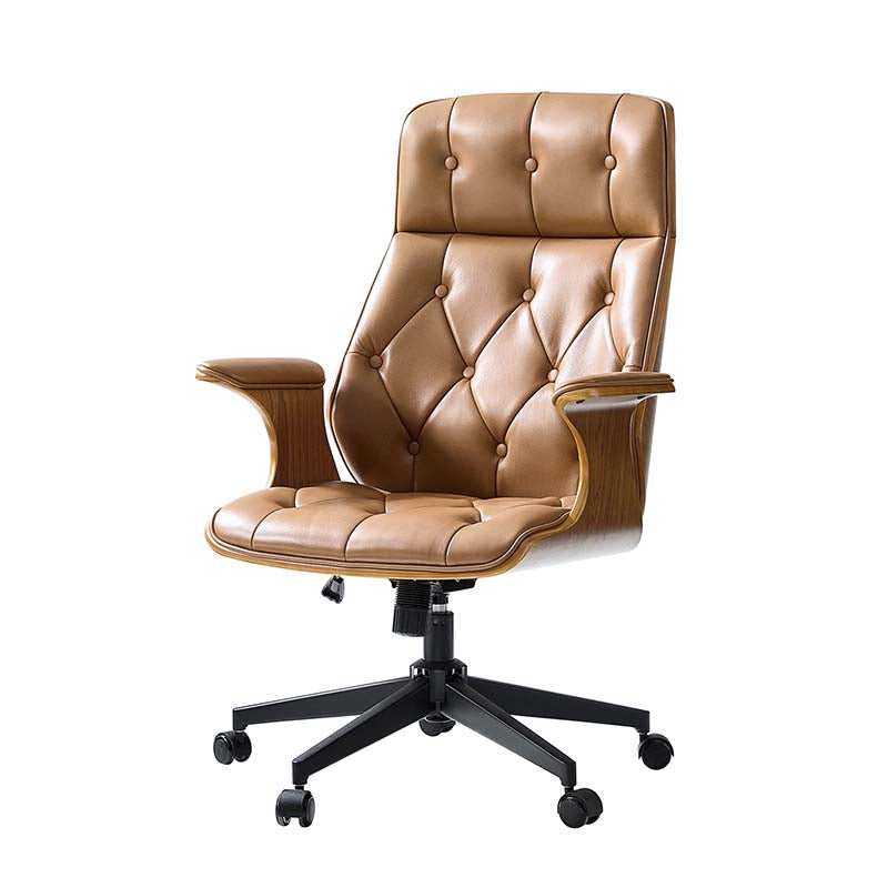 Brigida Curved Wood Back Genuine Leather  Office Chair