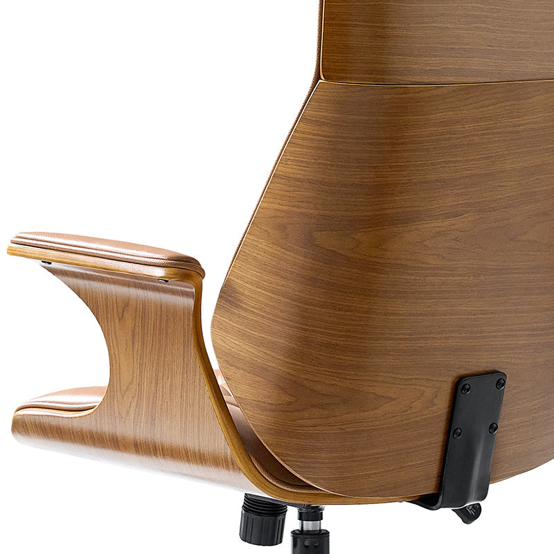 Brigida Curved Wood Back Genuine Leather  Office Chair