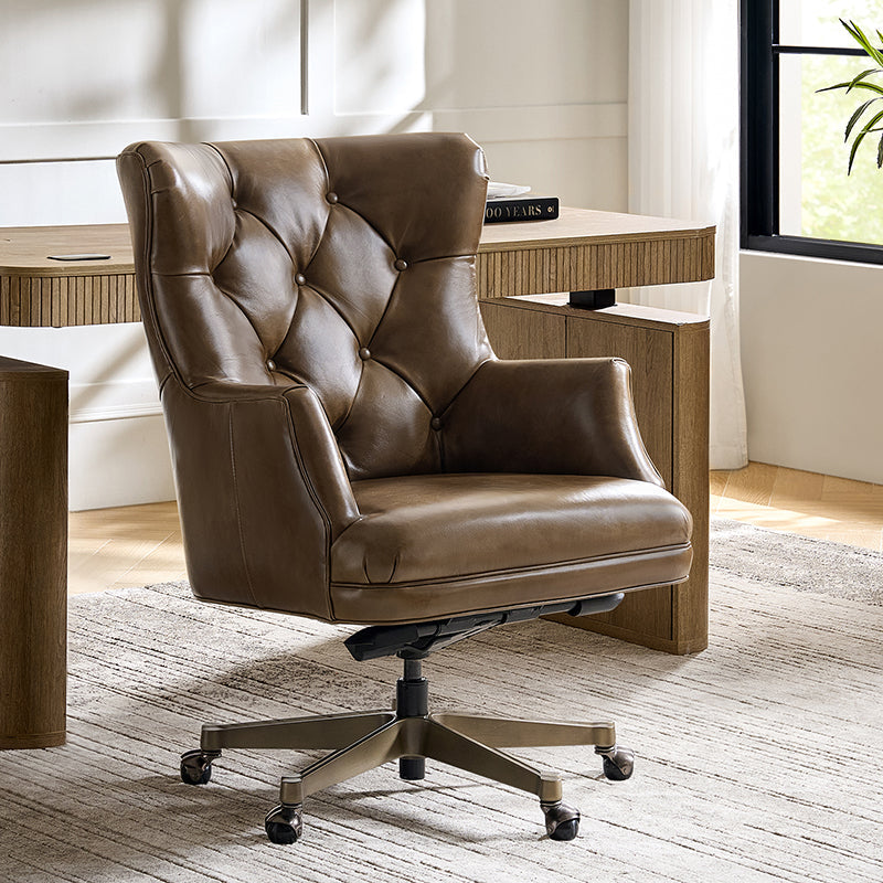 Adrian Hand-Rubbed Oil-Wax Leather Wingback Office Chair