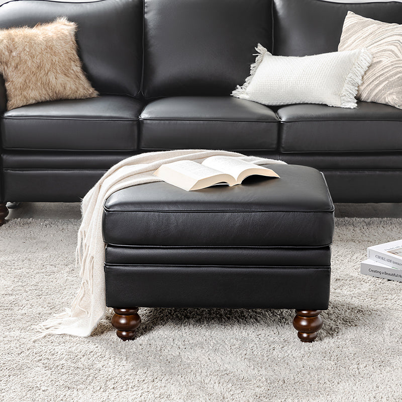Basilio Contemporary Genuine Leather Ottoman for Living Room