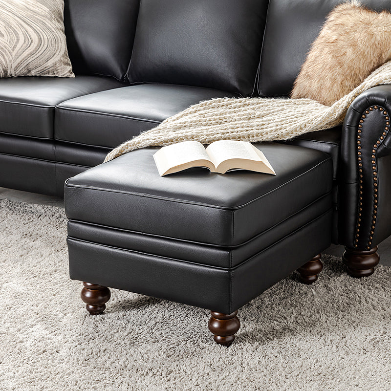 Basilio Contemporary Genuine Leather Ottoman for Living Room