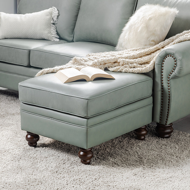 Basilio Contemporary Genuine Leather Ottoman for Living Room