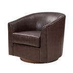 Cathy Geniun Leather Modern Swivel Barrel Chair With Solid Wood Base
