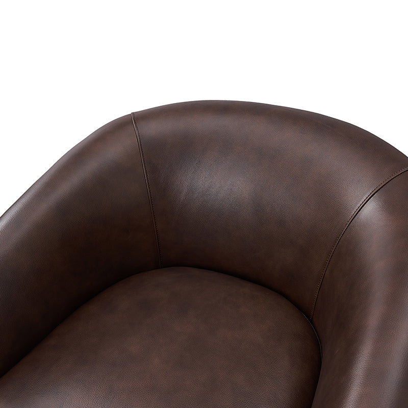 Cathy Geniun Leather Modern Swivel Barrel Chair With Solid Wood Base