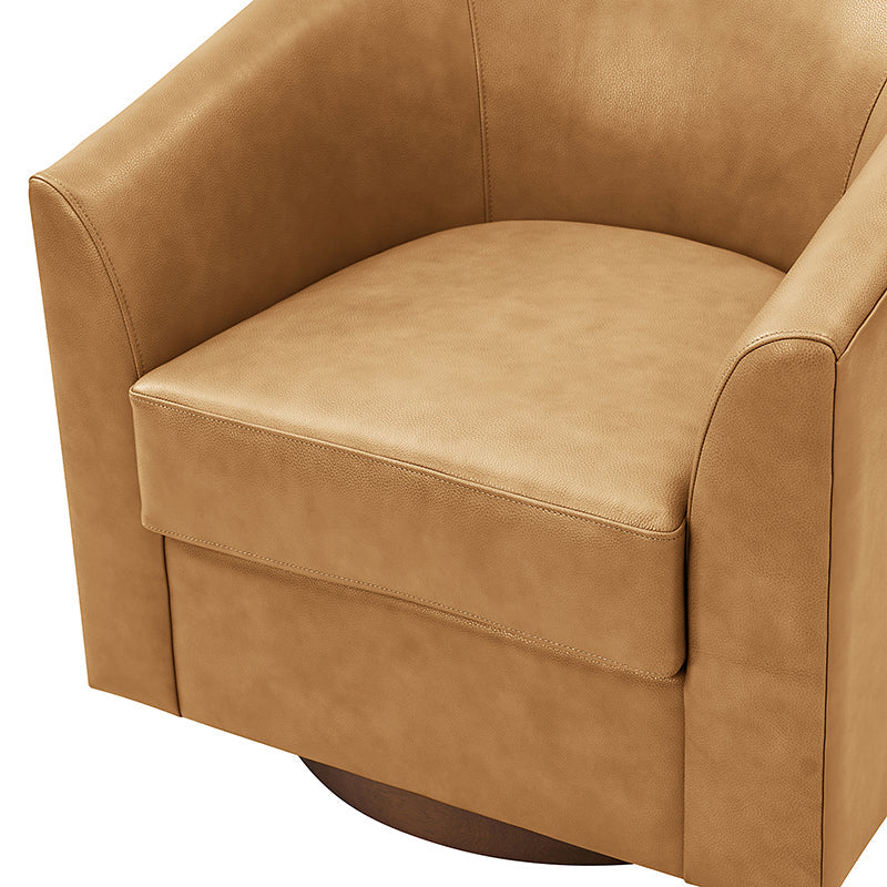 Cathy Geniun Leather Modern Swivel Barrel Chair With Solid Wood Base