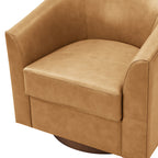 Cathy Geniun Leather Modern Swivel Barrel Chair With Solid Wood Base