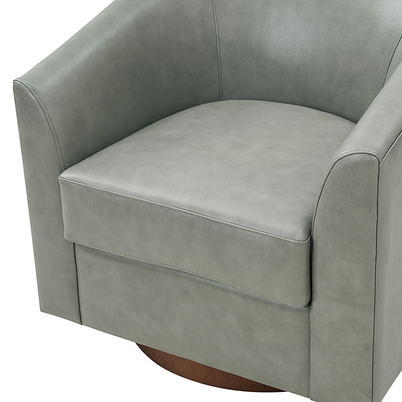 Cathy Geniun Leather Modern Swivel Barrel Chair With Solid Wood Base