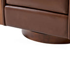 Clara Genuine Leather Swivel Barrel Chair With Solid Wood Base