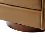 Clara Genuine Leather Swivel Barrel Chair With Solid Wood Base