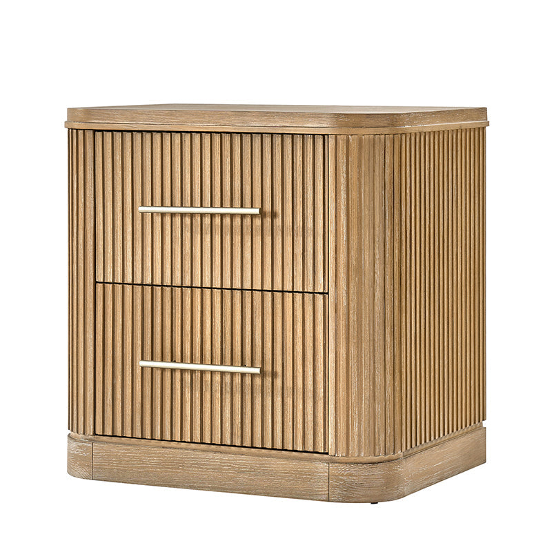 Modern Solid Wood Fluted Nightstand with USB & Oak Texture