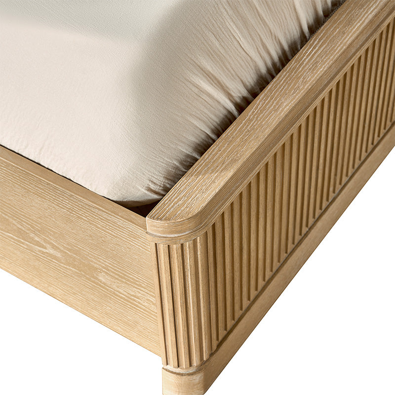 Modern Solid Wood Fluted Bed with Oak Texture