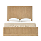Modern Solid Wood Fluted Bed with Oak Texture