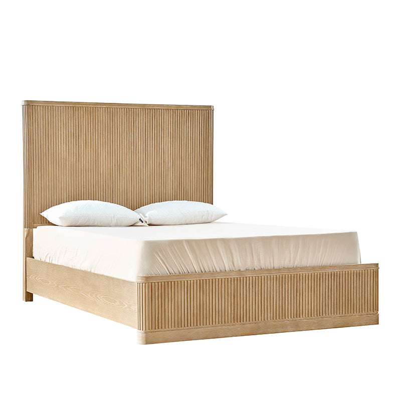 Modern Solid Wood Fluted Bed with Oak Texture