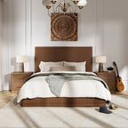 Modern Solid Wood Fluted Bed with Oak Texture
