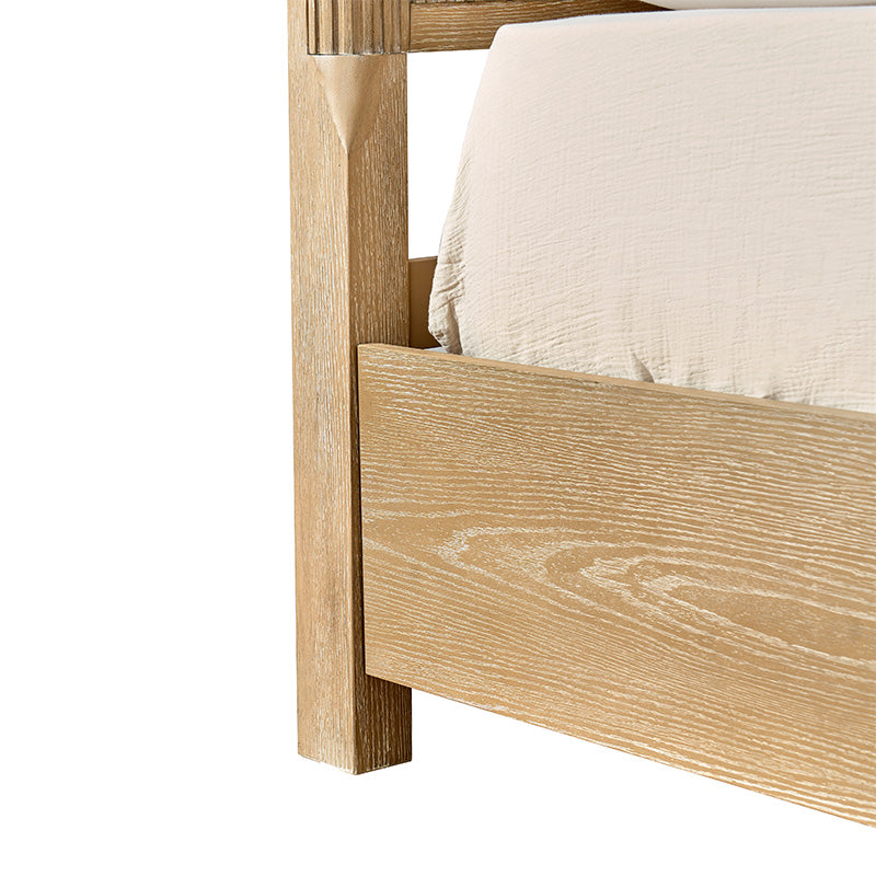 Modern Solid Wood Fluted Bed with Oak Texture