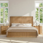 3-Piece Modern Fluted Solid Wood Bedroom Set with Oak Texture