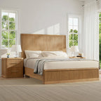 3-Piece Modern Fluted Solid Wood Bedroom Set with Oak Texture