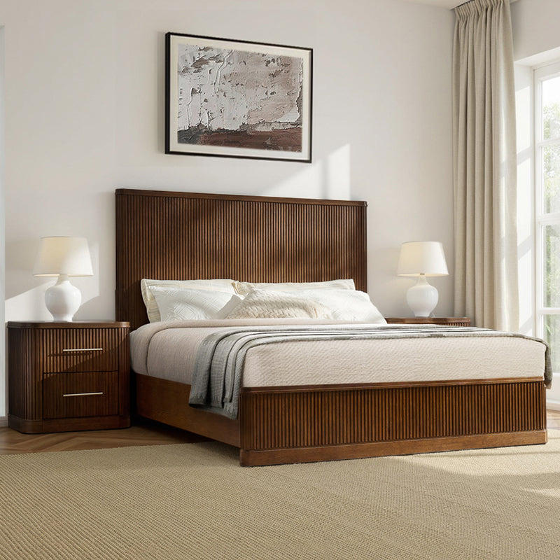3-Piece Modern Fluted Solid Wood Bedroom Set with Oak Texture