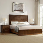 3-Piece Modern Fluted Solid Wood Bedroom Set with Oak Texture
