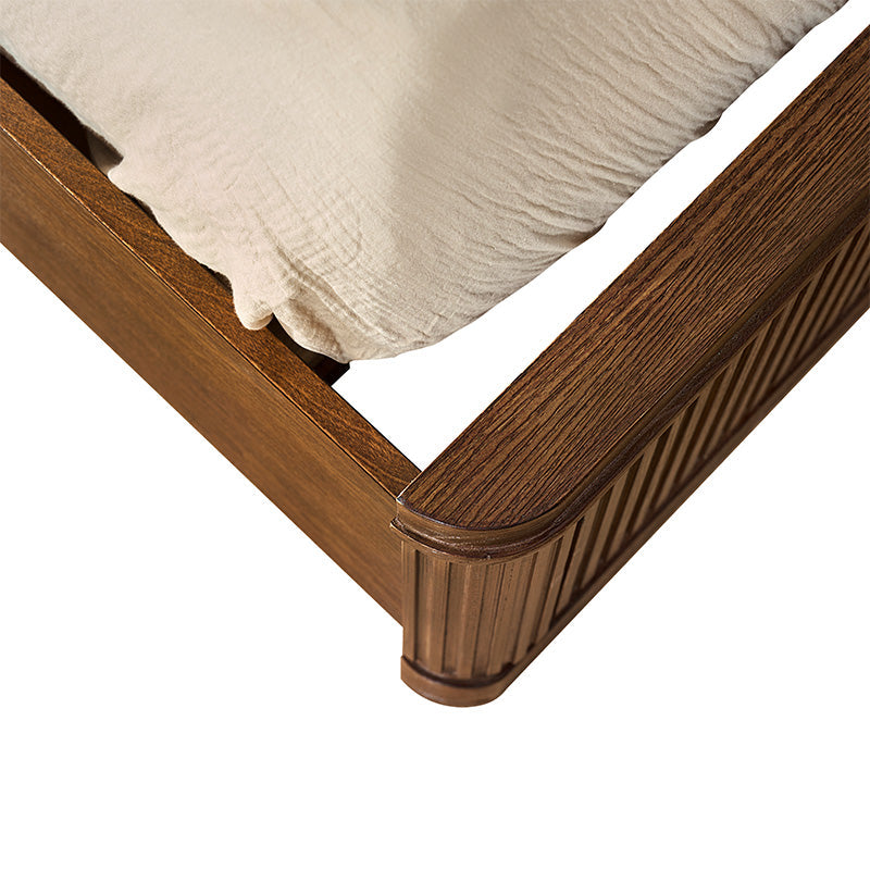 Modern Solid Wood Fluted Bed with Oak Texture