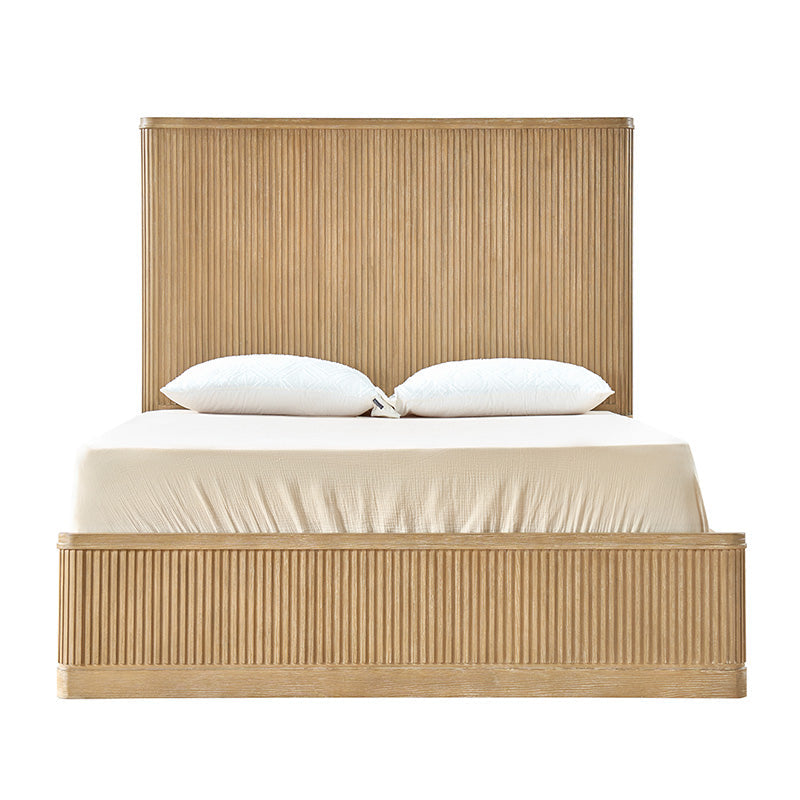 Modern Solid Wood Fluted Bed with Oak Texture