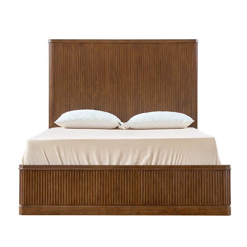 Modern Solid Wood Fluted Bed with Oak Texture