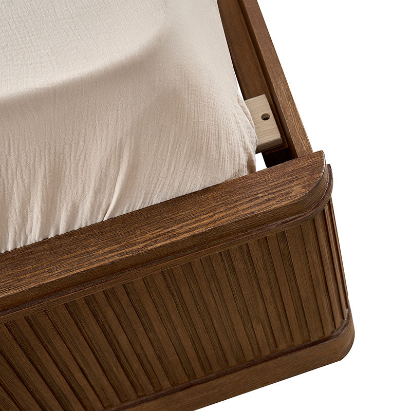 3-Piece Modern Fluted Solid Wood Bedroom Set with Oak Texture