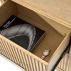 4-Piece Modern Fluted Solid Wood Bedroom Set with Oak Texture