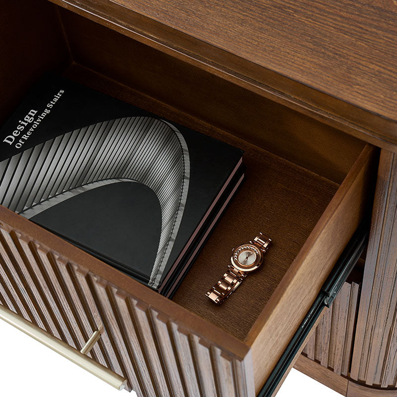 4-Piece Modern Fluted Solid Wood Bedroom Set with Oak Texture