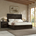 Modern Solid Wood Fluted Bed with Oak Texture