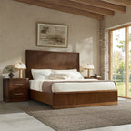 Modern Solid Wood Fluted Bed with Oak Texture