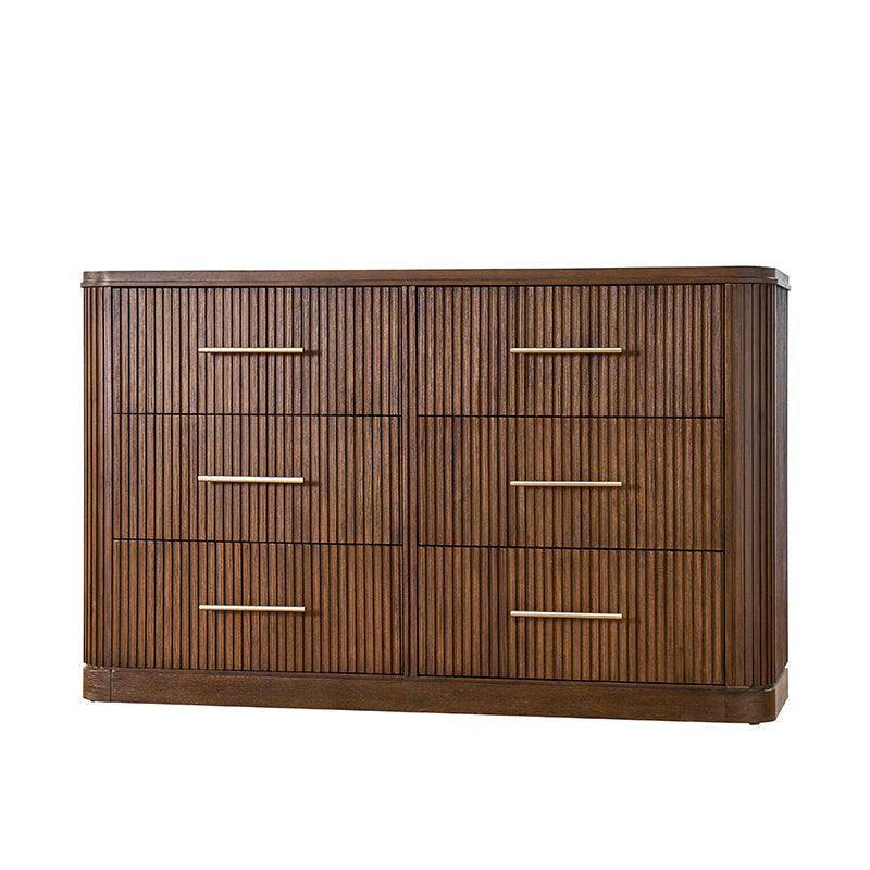 Modern Solid Wood Fluted Dresser with 6 Drawers & Oak Texture