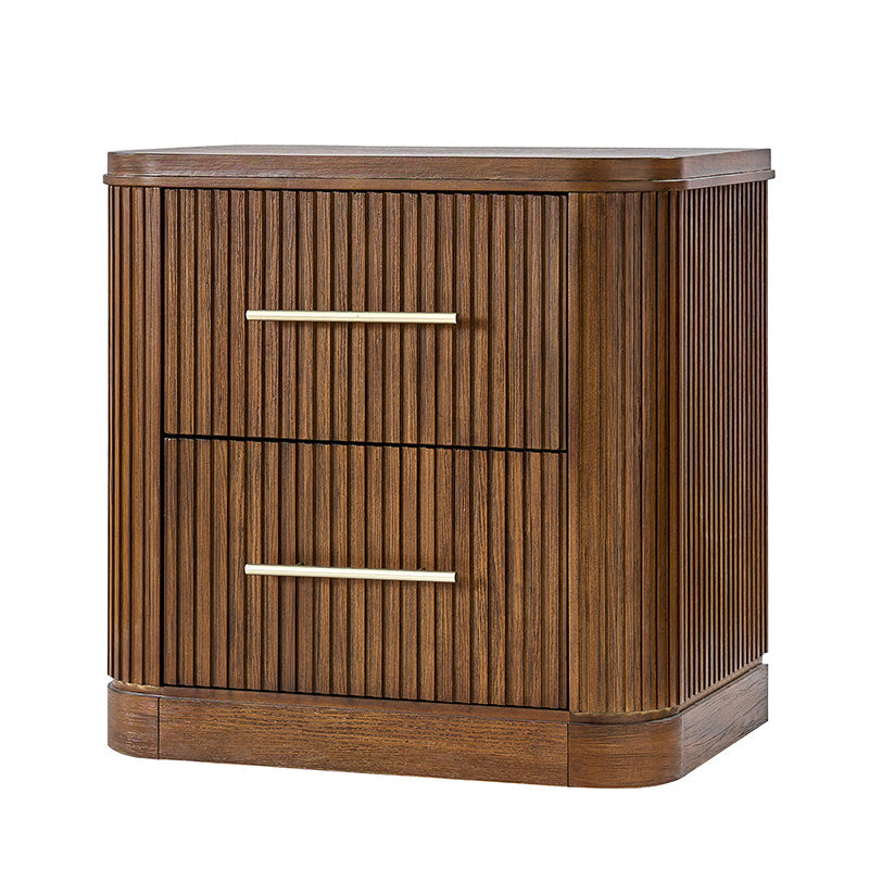 Modern Solid Wood Fluted Nightstand with USB & Oak Texture