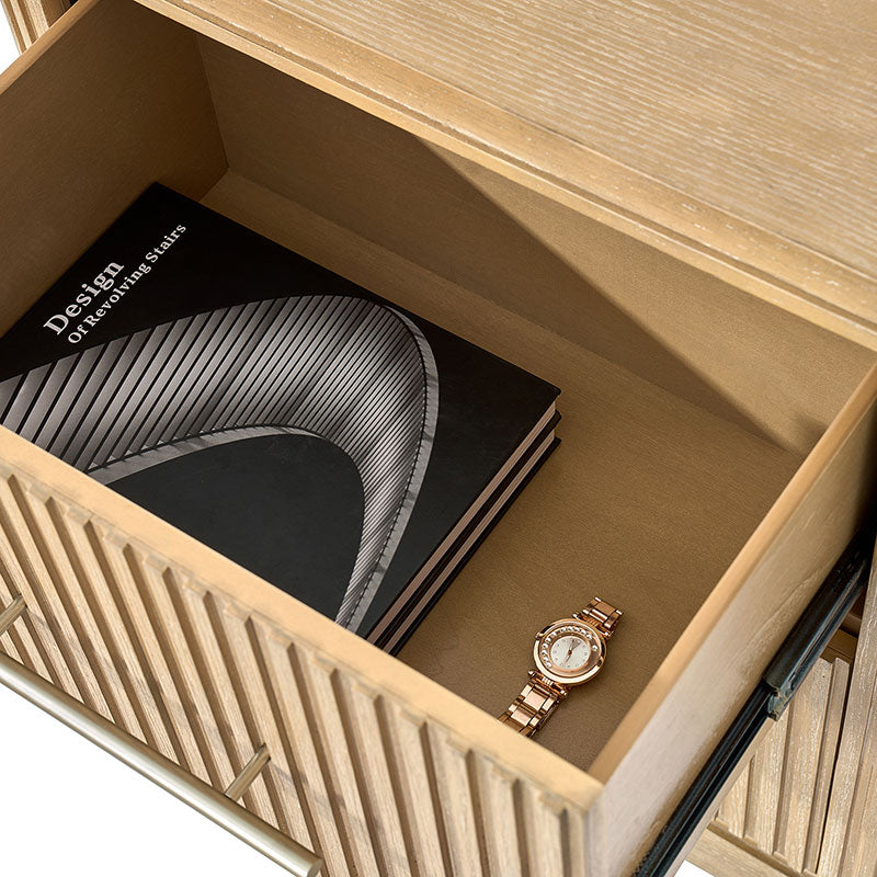 3-Piece Modern Fluted Solid Wood Bedroom Set with Oak Texture